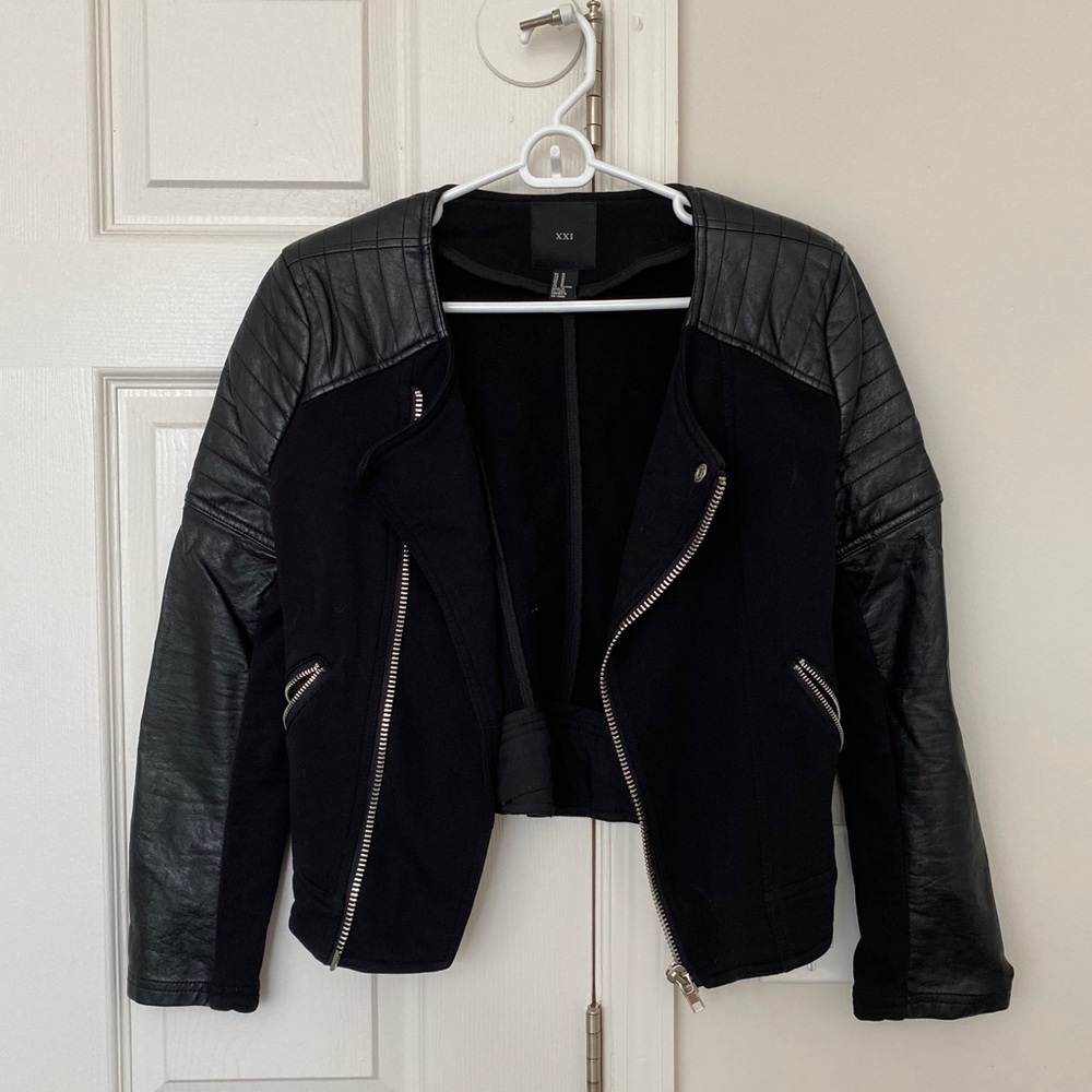 Black faux leather moto jacket